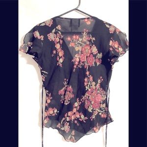 Cap Sleeve sheer blouse with Floral design